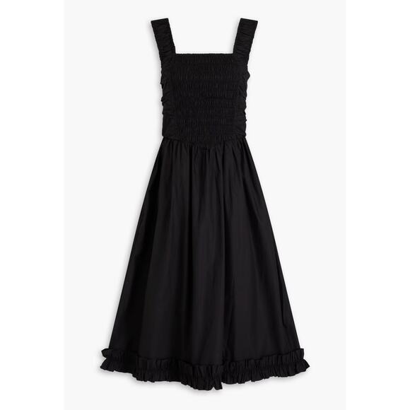 Ganni Back Cutout Cotton Poplin Basque Whimsigoth Grunge Midi Dress Black sz 14 - Picture 13 of 13